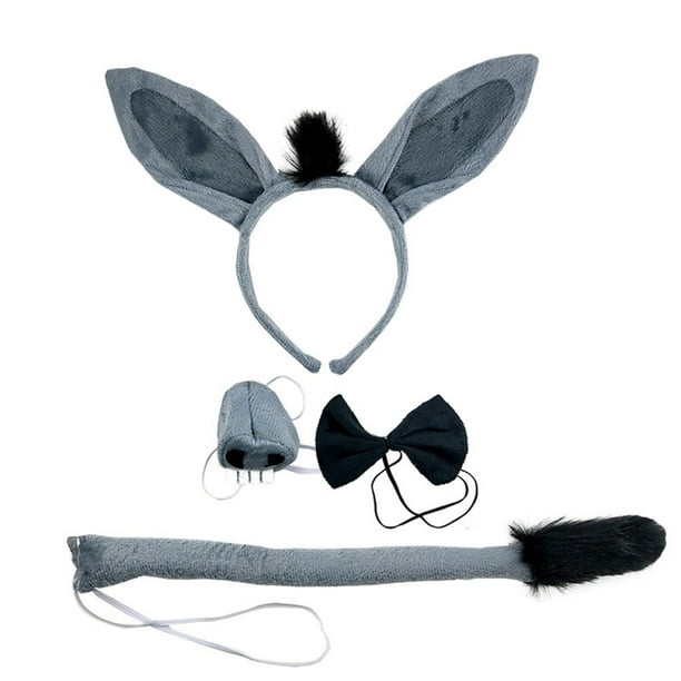 Lady Kid Child Boy Girl Donkey Costume Ear tail Party Hair head band Prop set